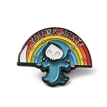 Halloween Death Holding Rainbow Enamel Pins, Black Alloy Brooch for Backpack Clothes, Colorful, 25x31x1.5mm