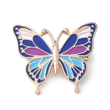 Butterfly Enamel Pins, Alloy Brooches for Backpack Clothes, Royal Blue, 28.5x34mm