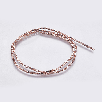 Electroplate Non-magnetic Synthetic Hematite Bead Strands, Faceted, Cube, Rose Gold Plated, 1.5x1.5x1.5mm, Hole: 0.2mm, about 244pcs/strand, 15.9 inch