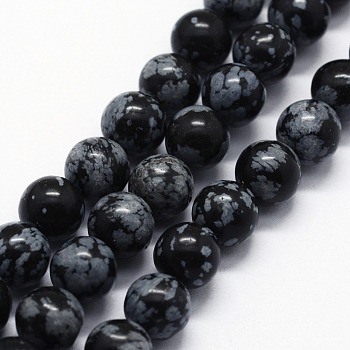 Natural Snowflake Obsidian Beads Strands, Round, 8mm, Hole: 0.8mm, about 47pcs/strand,  14.96 inch(38cm)