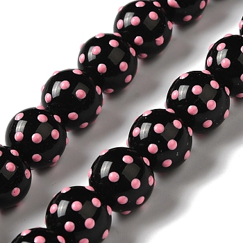 Handmade Bumpy Lampwork Beads Strands, with Enamel, Round, Black, 11~11.5x12~12.5x12~12.5mm, Hole: 1.7mm, about 30pcs/strand, 13.46''(34.2cm)