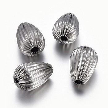 304 Stainless Steel Corrugated Beads, teardrop, Stainless Steel Color, 17x11.5mm, Hole: 2.5~3mm
