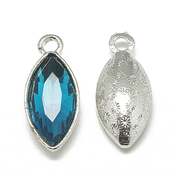 Alloy Glass Pendants, Faceted, Horse Eye, Platinum, Teal, 20x9x5mm, Hole: 1.5mm