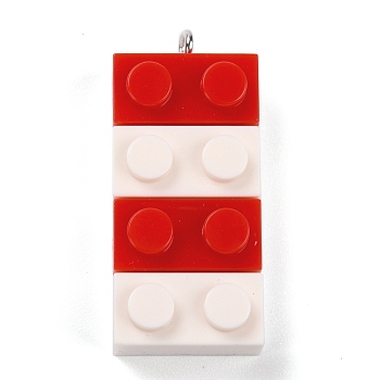 Resin Pendants, with Platinum Iron Loop, Toy Bricks, Red, 36x15.5x8mm, Hole: 2.6mm