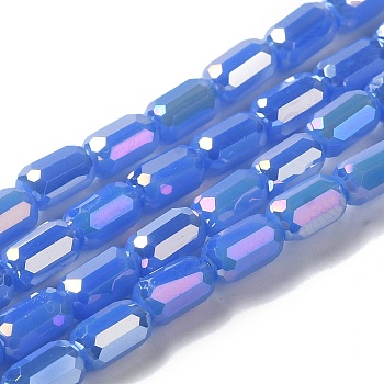 Electroplate Glass Beads Strands, Faceted, AB Color, Column, Cornflower Blue, 3x5mm, Hole: 1mm, about 79pcs/strand, 16.5 inch(42cm)