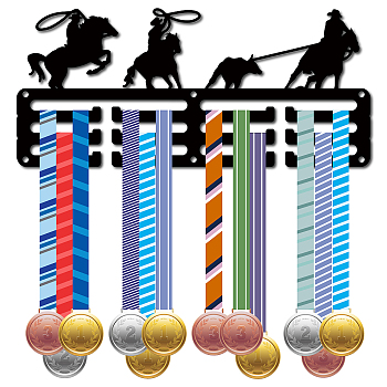 Sports Theme Iron Medal Hanger Holder Display Wall Rack, 3-Line, with Screws, Equestrian, Sports, 130x290mm, Hole: 5mm