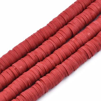 Handmade Polymer Clay Beads Strands, for DIY Jewelry Crafts Supplies, Heishi Beads, Disc/Flat Round, Indian Red, 6x0.5~1mm, Hole: 1.8mm, about 290~320pcs/strand, 15.75 inch~16.14 inch(40~41cm)