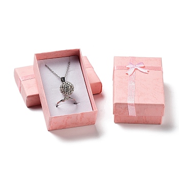 Cardboard Paper Necklace Boxes, Necklace Gift Case with Sponge Inside and Bowknot, Rectangle, Pink, 5.2x8.2x3cm