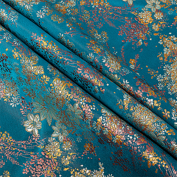 Chinese-style Flower Pattern Polyester Fabric for Clothing & Home Decor, Prussian Blue, 1000x1480x0.8mm