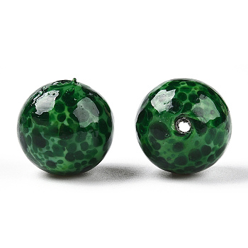 Handmade Normal Lampwork Beads, Round with Fleck, Green, 16mm, Hole: 2~3mm