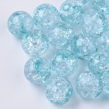 Transparent Crackle Acrylic Beads, Round, Medium Turquoise, 10mm, Hole: 2mm