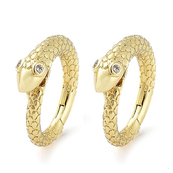 Snake Rack Plating Brass with Cubic Zirconia Twister Clasp, Long-Lasting Plated, Lead Free & Cadmium Free, Real 18K Gold Plated, 16x14.5~24.5x4mm