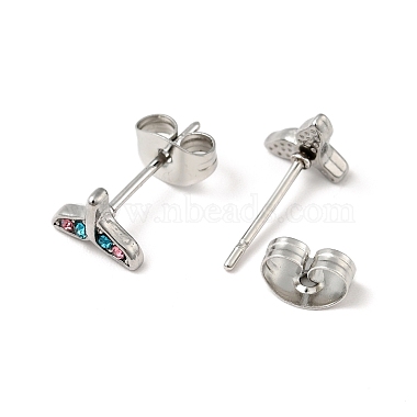 Rhinestone Whale Tail Shape Stud Earrings with 316 Surgical Stainless Steel Pins(EJEW-A081-07P)-3