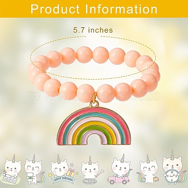 Candy Color Acrylic Round Beads Stretch Bracelets Set with Rainbow Color Enamel Charms for Kids(BJEW-PH01488)-2