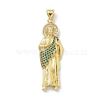 Brass Micro Pave Cubic Zirconia Pendants, Saint Jude Charms, Long-Lasting Plated, Rack Plating, Lead Free & Cadmium Free, Real 18K Gold Plated, 40.5x13.5x4mm, Hole: 4.5x3.5mm(KK-H537-26A-G)