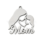 Mother's Day 304 Stainless Steel Pendants, Mom & Child Charms, Stainless Steel Color, 22.5x19.5x1mm, Hole: 1.5mm(STAS-E525-03B-P)