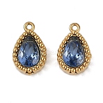 Ion Plating(IP) 304 Stainless Steel Micro Pave Cubic Zirconia Charms, Real 18K Gold Plated, Teardrop Charm, Royal Blue, 10.5x6.5x3mm, Hole: 0.9mm(X-STAS-K256-20G-01)