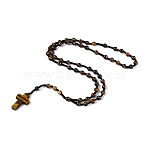 Natural Tiger Eye Pendant Necklaces, with Polyester Braided Rope, Cross, (73~75cm)28.74 inch~29.53 inch(NJEW-T001-03)