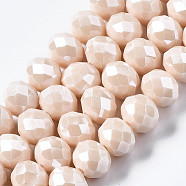 Electroplate Glass Beads Strands, Pearl Luster Plated, Faceted, Rondelle, Navajo White, 4x3mm, Hole: 0.4mm, about 113~115pcs/strand, 41~41.5cm(EGLA-A044-P4mm-A05)