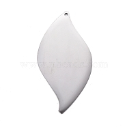 304 Stainless Steel Pendants, Stamping Blank Tag, Leaf, Stainless Steel Color, 40x21x1mm, Hole: 1.2mm(STAS-F254-14B-P)