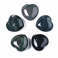 Natural Moss Agate Heart Love Stone, Pocket Palm Stone for Reiki Balancing, 29.5~30x30x14~15mm(G-N0325-11-03)