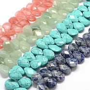 Faceted Teardrop Natural & Synthetic Mixed Stone Bead Strands, 18x13x6mm, Hole: 1.5mm, about 29pcs/strand, 7.8 inch(G-Q445-17)
