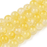 Crackle Baking Painted Imitation Jade Glass Beads Strands, Two Tone, Round, Yellow, 6mm, Hole: 1.2mm, about 147pcs/strand, 31.10''(79cm)(DGLA-T003-6mm-03)
