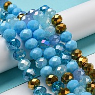 Glass Beads Strands, Faceted, Rondelle, Pale Turquoise, 10x8mm, Hole: 1mm, about 63~65pcs/strand, 19.2~20 inch(48~50cm)(EGLA-A034-M10mm-15)