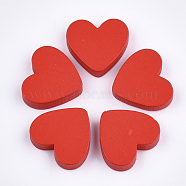 Painted Wooden Cabochons, Heart, Red, 19x21x4.5mm(X-WOOD-Q040-005A)