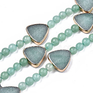 Natural Green Aventurine Beads Strands, with Light Gold Brass Edge, Triangle & Round, 6.5mm, Hole: 1.2mm, Triangle: 16.5x17.5x4mm, Hole: 1.2mm, about 23pcs/strand, 6.69 inch(17cm)(G-T131-62)