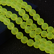 Transparent Glass Bead Strands, Frosted, Round, Green Yellow, 6mm, Hole: 1.3~1.6mm, about 140pcs/strand, 31.4 inch(GLAA-S031-6mm-30)