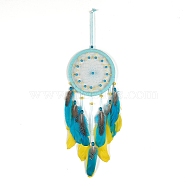 Cotton Woven Net/Web with Feather Hanging Decorations, for Home Office Decoration, Deep Sky Blue, 510mm(PW-WG92DC0-04)