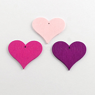 Dyed Heart Wood Pendants, Mixed Color, 40x44x2mm, Hole: 2mm(WOOD-R240-39)