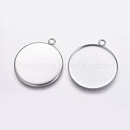 304 Stainless Steel Pendant Cabochon Settings, Milled Edge Bezel Cups, Flat Round, Tray: 25mm, 31x26x1mm, Hole: 3mm(STAS-K146-047-25mm)
