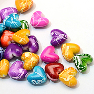 Spray Painted Drawbench Acrylic Beads, Heart, Mixed Color, 15x17x8~8.5mm, Hole: 2mm, about 370pcs/500g(ACRP-S665-M)