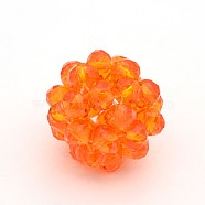 Transparent Glass Crystal Round Woven Beads, Cluster Beads, Dark Orange, 14mm, Beads: 4mm(GLAA-A034-4mm-A09)
