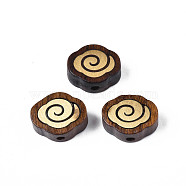 Natural Rosewood Undyed Beads, with Raw(Unplated) Brass Slices, Cloud Shape, Saddle Brown, 15x12x6mm, Hole: 1.6mm(WOOD-N013-008)
