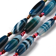 Natural Agate Beads Strands, Dyed & Heated, Rice, Blue, 29.5~34x9.5~13.5mm, Hole: 2.5mm, about 10pcs/strand, 16''(41cm)(G-K334-01G)
