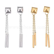 304 Stainless Steel Chain Tassel Earrings, with Ear Nuts, Bar & Square, Mixed Color, 44mm, Pin: 0.7mm(EJEW-I248-43)