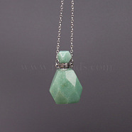 Natural Green Aventurine Perfume Bottle Necklace, with Stainless Steel Chains, 17.72 inch(45cm)(PW-WG95273-03)
