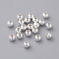 Round 925 Sterling Silver Beads, Silver, 3mm, Hole: 1.2mm