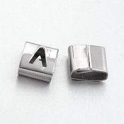 Tarnish Resistant Letter Style 201 Stainless Steel Square Slide Charms, Letter.A, 9x8x4mm, Hole: 8x3mm(STAS-L132-13)