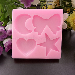 Food Grade Silicone Molds, Fondant Molds, For DIY Cake Decoration, Chocolate, Candy, UV Resin & Epoxy Resin Jewelry Making, Moon & Star & Heart & Bowknot, Pink, 92x93x12mm(DIY-E013-26)