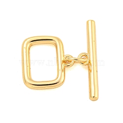 Brass Toggle Clasps, Rectangle, Real 18K Gold Plated, Rectangle: 12x12.5x1.8mm, Hole: 1.2mm, Bar: 17x4.5x2mm, Hole: 1.4mm.(KK-A223-19G)