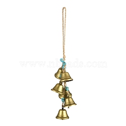 Iron Bell & Synthetic Turquoise Skull Pendant Decoration, with Jute Cord, Antique Bronze, 295~305mm(HJEW-JM00991-A)