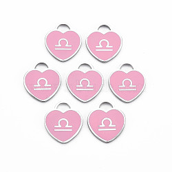 304 Stainless Steel Pendants, with Enamel, Heart with 12 Constellations, Libra, 16.5x14.5x1.5mm, Hole: 3x3.5mm(STAS-S117-025E)