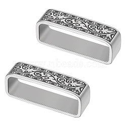 2Pcs 304 Stainless Steel Loop Keepers, Men's Belt Buckle, Rectangle with Floral Pattern, Antique Silver, 45x12x7mm, Inner Diameter: 40.5x13mm(FIND-UN0002-56B)