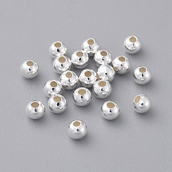 Round 925 Sterling Silver Beads, Silver, 3mm, Hole: 1.2mm(X-STER-F012-01J)