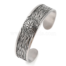 Viking Compass 304 Stainless Steel Open Cuff Bangles for Men, Antique Silver, 3/4 inch(1.8cm), Inner Diameter: 2-1/2 inch(6.2cm)(BJEW-U001-01AS)