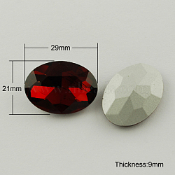 Glass Pointed Back Rhinestone, Back Plated, Faceted, Oval, Dark Red, 29x21x9mm(RGLA-Q011-29x21mm-4)